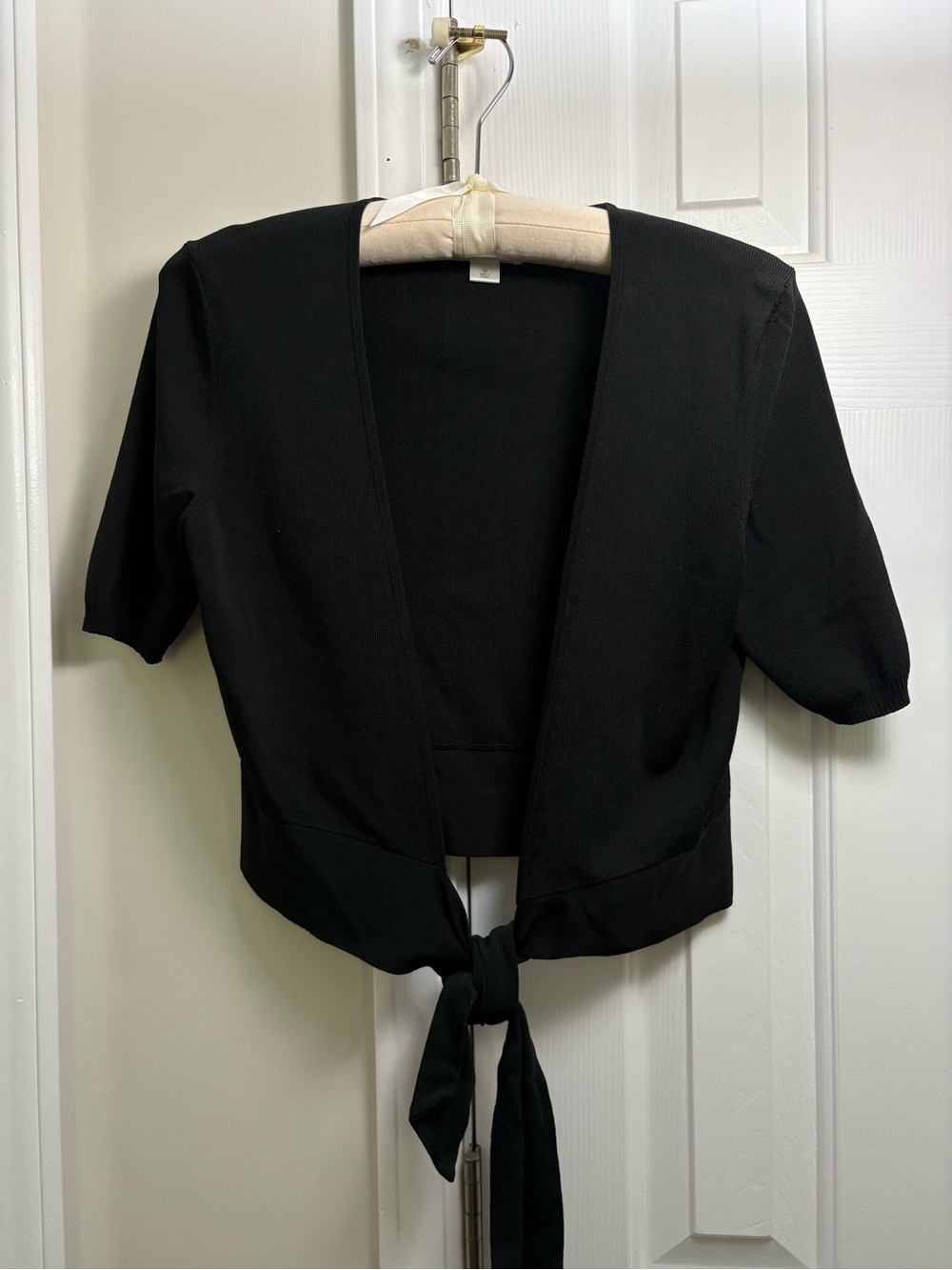 Ann Taylor LOFT Chic Black Short Sleeve Tie-Waist Bolero Shrug